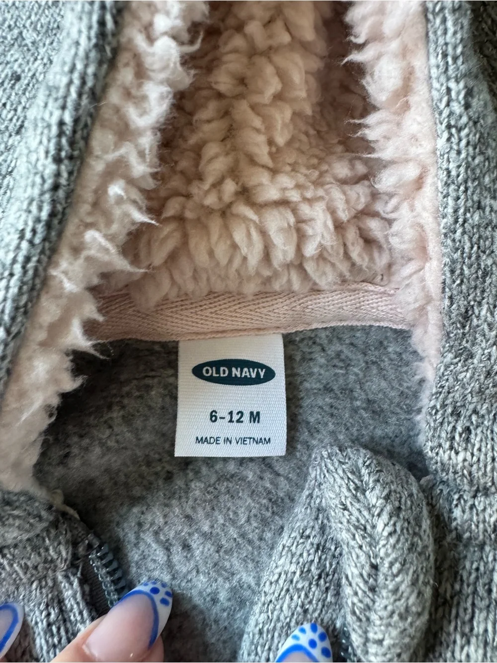 Cozy Bear Hooded Baby One-Piece in Heather Gray with Sherpa Detail